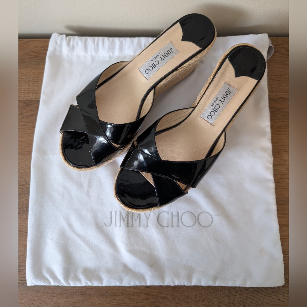 Jimmy Choo " PAISLEY " Patent Espadrille Slides.  Size 41